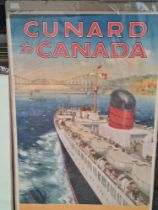 An original vintage travel poster titled Cunard to Canada" after C E Turner, loose on board 63.5cm x