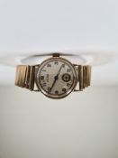 Vintage 9ct gold cased Roamer 'Watch' with circular numbered dial, marked 375, British made GAS, on