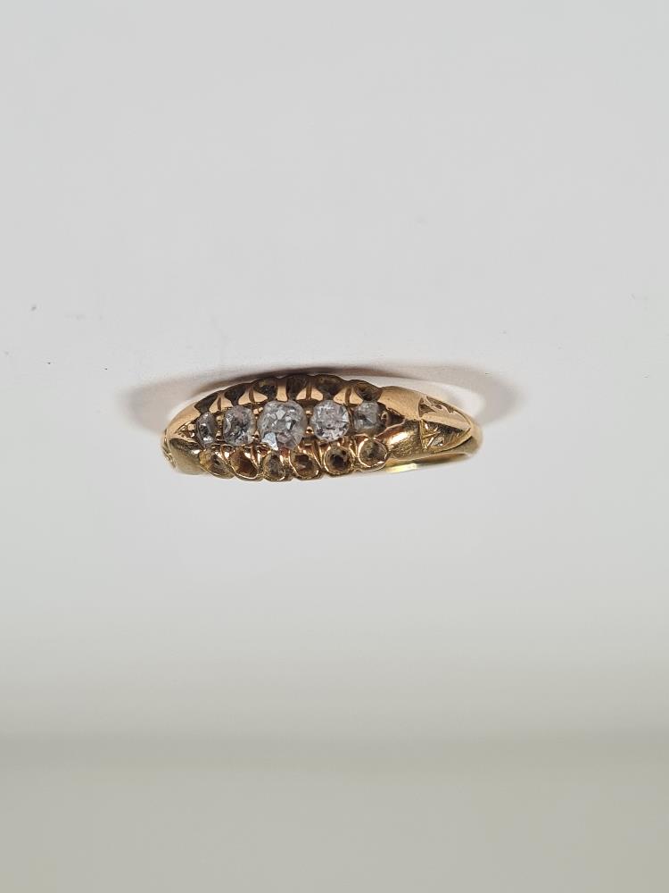 Antique 18ct yellow gold Gypsy ring set with graduating old cut diamonds, size J, marks worn, approx - Image 18 of 29