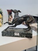 A 20th Century bronze sculpture of Greyhound on oblong marble base, 25cm