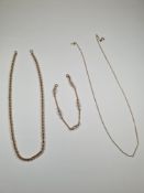 9ct gold ropetwist necklace, AF, damaged link, marked 375, 9ct gold bracelet marked 375, and fine 9c