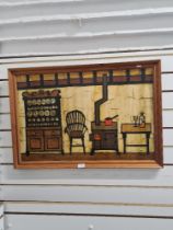 Colin Ruffell, a 1970s oil painting of Kitchen interior with Stove and Dresser, signed bottom right