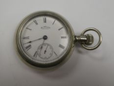 Antique Silverode cased lever set sidewinder pocket watch, AM Watch Co Waltham, movement signed P S