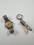 Vintage Stainless 'Rotary' wristwatch and another antique silver cased watch with enamelled dial sig