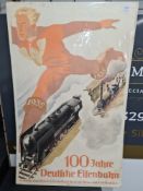 An original German travel poster titled "100 Jahre Deutche-Eisenbahn" 1835 - 1935 by Riemer, 1935, l