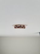 18ct yellow gold dress ring set with alternating round cut rubies and diamonds, size N, approx 4.28g