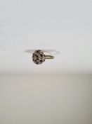 9ct yellow gold Sapphire and diamond chip cluster ring, size K, approx 2g