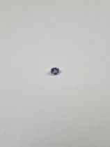 A cased pale blue cushion cut natural sapphire, indications of heat, with ICL Lab report