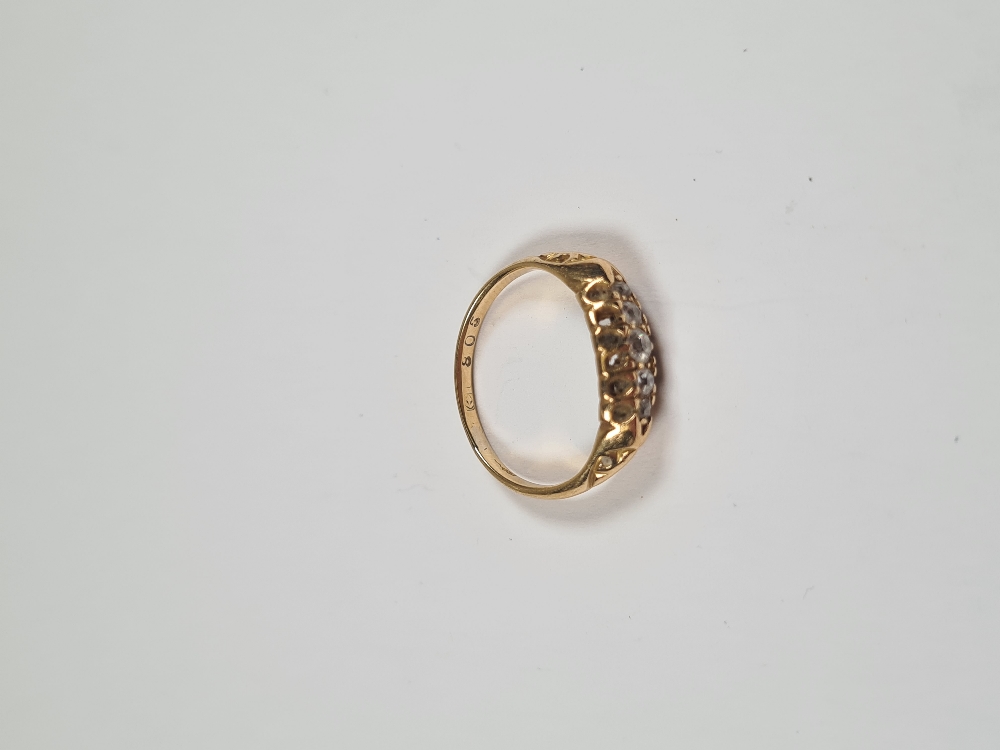 Antique 18ct yellow gold Gypsy ring set with graduating old cut diamonds, size J, marks worn, approx - Image 7 of 29