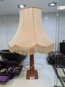 Robert Mouseman Thompson, an old carved oak table lamp on square base, possibly 1970s