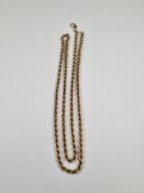 9ct yellow gold ropetwist necklace, 61cm, marked 375, AF, clasp not working, approx 6.1g