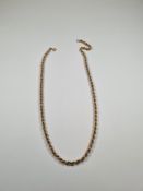 9ct yellow gold ropetwist design necklace 47cm, marked 375, approx 7.4g