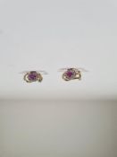 9ct yellow gold clip on earrings, with diamond chips and ruby clusters, marked 375, approx 2.58g