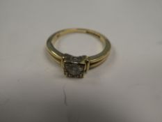 9ct yellow gold solitaire diamond ring, marked 375, size L, approx 2g
