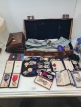 Of Masonic Interest; a large quantity of medals and similar, mostly silver, and other regalia, etc