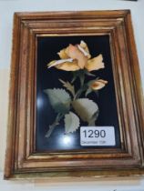 A mid 20th Century, Mosaic of Rose with leaves and stem, framed, 14.5cm x 9cm