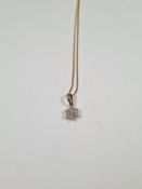 Fine 9ct yellow gold curblink neckchain hung with a 9ct diamond cluster pendant, approx 2.68g