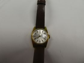 Tissot; A vintage gold plated ladies 'Tissot Seastar' watch with silvered dial baton markers, 1971,
