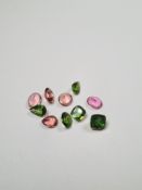 A quantity of mixed cut Touramalines, green and pink, (10) 8.75 carat approx