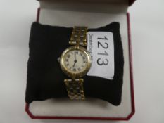 Cartier; A ladies Cartier 'Panthere Vendome' two tone watch with round dial, Roman numerals, blue sa