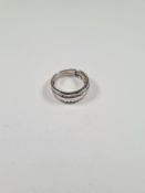 18ct white gold band ring each edge inset with a row 21 round cut diamonds, size P, approx 5.6g, mar