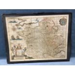 A handcoloured antique style map of France after Henrico Honio, the print under glass but