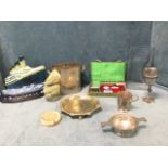 Miscellaneous items including including a polo club wine cooler vessel, a salver, a pewter