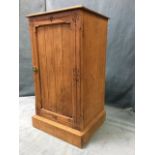 An Edwardian ash pot cupboard, the chamfered top above a tongue & groove panelled door framed by