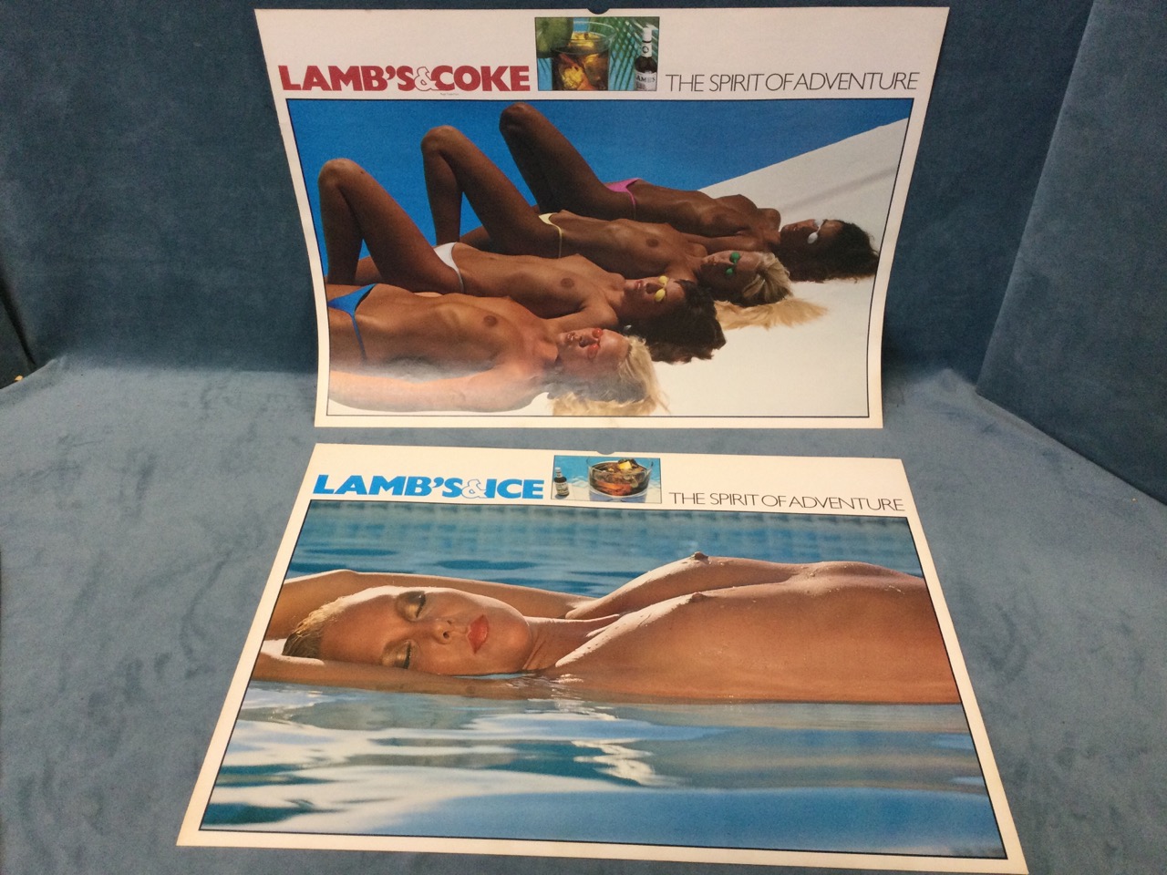 Two 70s classic vintage lithographic advertising prints from Lamb’s Spirit of Adventure series,