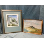 GT Coulthard, oil on board, coastal view of Bamburgh Castle, signed & dated 1966, framed; and a