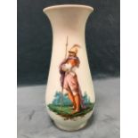 A large baluster shaped opaline glass vase painted with a soldier resting on his spear. (14in)