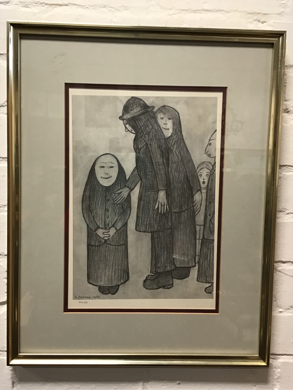 LS Lowry, monochrome print with three figures titled The Family Discussion, signed in print and - Bild 3 aus 3
