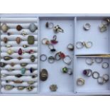 Fifty nine miscellaneous rings - silver, polished stones, cameo, signet, neilo, enamelled, one 9ct