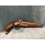 A nineteenth century percussion service pistol with steel barrel slung with ramrod, with walnut