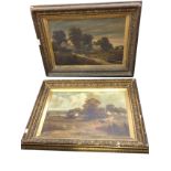 WG Meadow, nineteenth century oil on canvas, a pair, bucolic countryside scenes with haywagon
