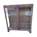 A mahogany display cabinet with rectangular moulded top above astragal glazed doors enclosing