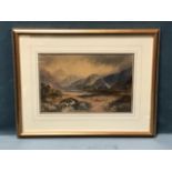 A McArthur, nineteenth century watercolour, Scottish glen landscape with figure on bridge and