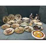 Miscellaneous ceramics - two Lladro figurines, a repro Clarice Cliff plate, a Carlton Ware three-
