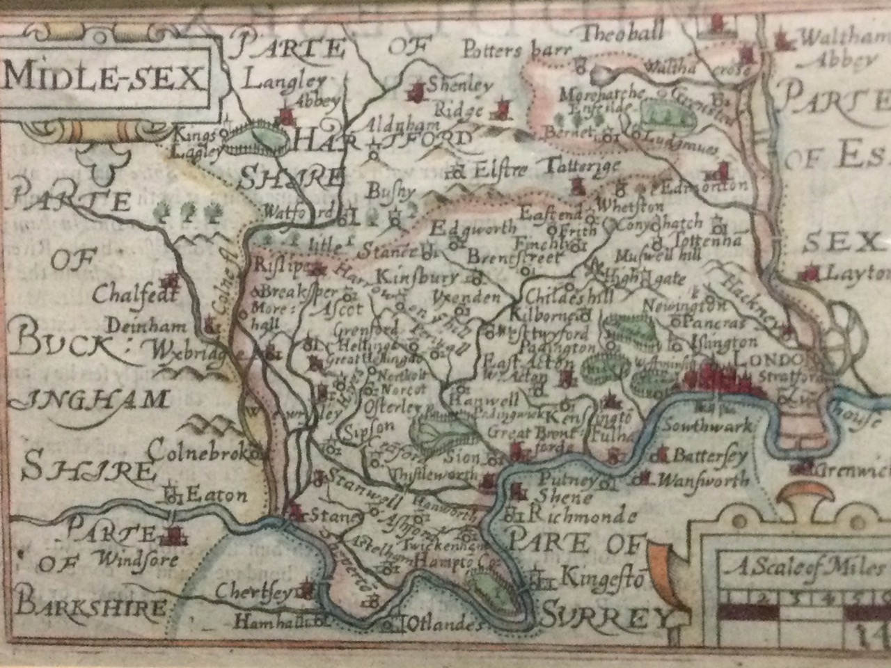 An eighteenth century map of Midle-sex, the small handcoloured plate attributed to P Keer and Pieter