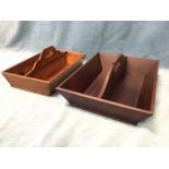 A rectangular nineteenth century mahogany cutlery tray with twin divisions and central handle with
