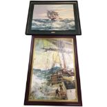 Montague Dawson, oleographic print of tall ship in choppy seas, signed in print and framed with gilt