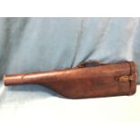 A late Victorian leather shoulder-of-mutton gun case with brass mounts - initialled BCS. (31in)
