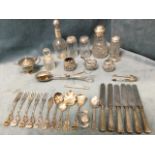 Miscellaneous small hallmarked silver items - glass with hallmarked mounts, scent bottle &