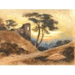 Charles Varley, Victorian watercolour, landscape with ruined building, signed and dated 1876, laid