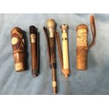 A collection of unusual parasol/umbrella stick handles - gilt metal embossed, mother-of-pearl