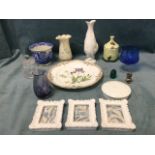 Miscellaneous ceramics and glass - a floral Spode plate, Coalport, a Beleek leaf moulded vase, art
