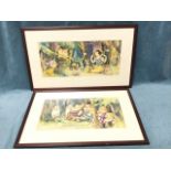 A pair of Snow White & Dwarf decorative coloured lithographs, mounted & framed. (20in x 9.5in) (2)