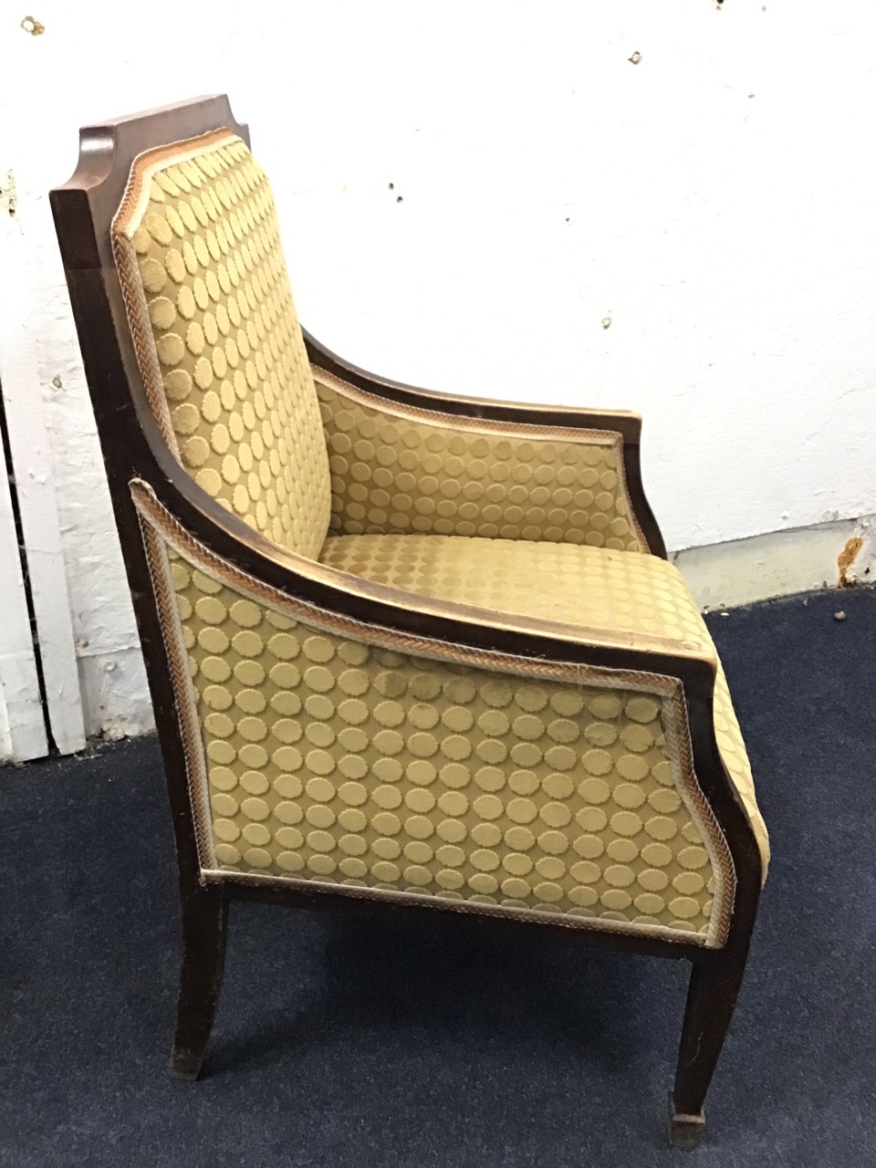 An Edwardian mahogany upholstered armchair, with downswept arms above a sprung seat, raised on - Image 3 of 3