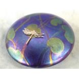 A John Ditchfield Glasform paperweight in the form of a pebble with lustre decorated lily pond and