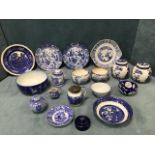 A collection of blue & white ceramics - a pair of Pratts Italian pattern bowls, willow pattern,